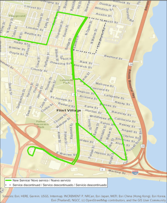 The Fall River 9 Bedford Street route map depicting the changes to the outbound and inbound route alignment.