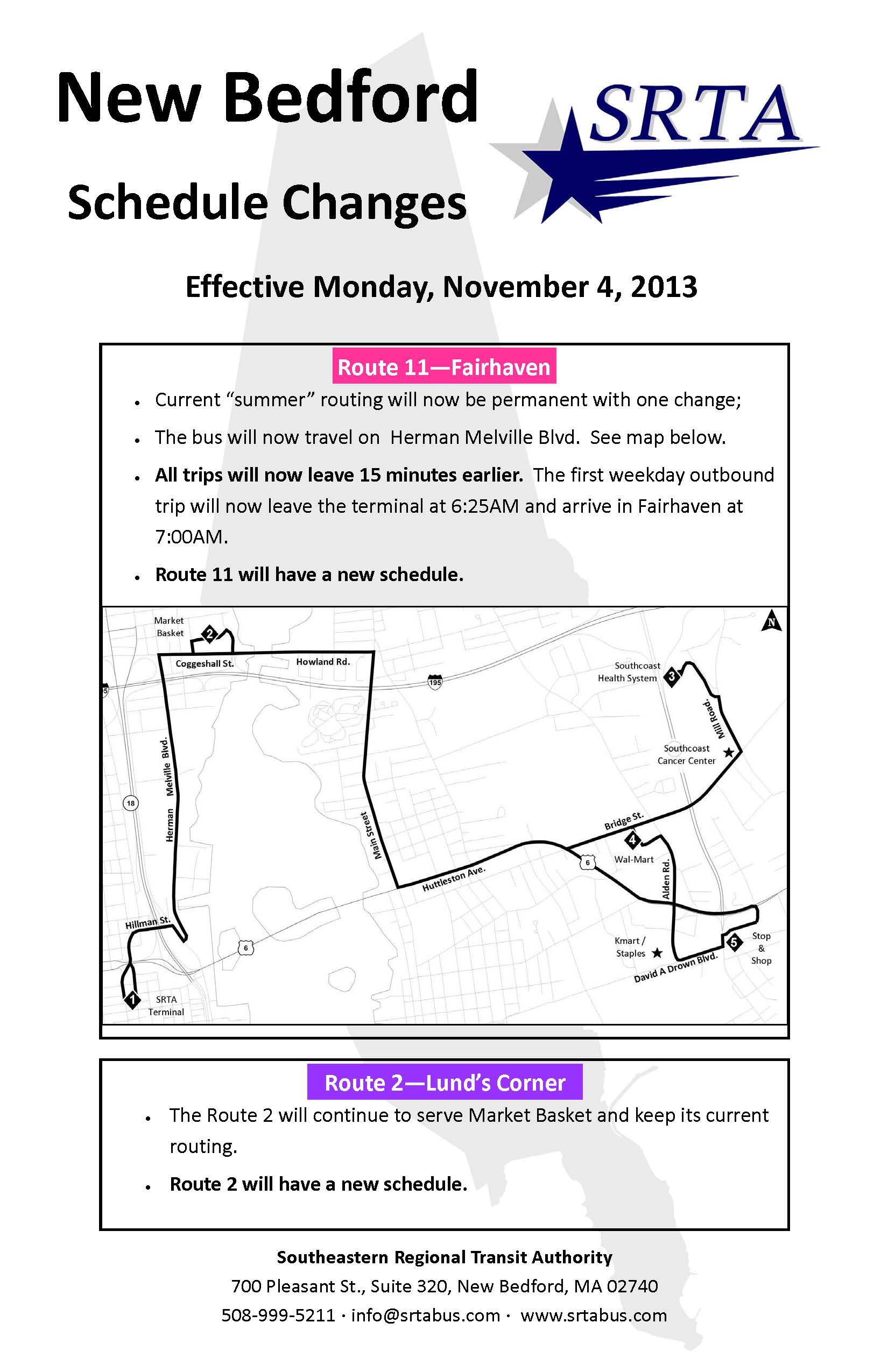 Nov 4 Schedule and Route Changes New Bedford